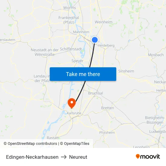 Edingen-Neckarhausen to Neureut map