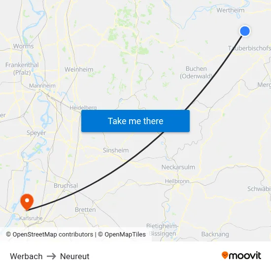 Werbach to Neureut map