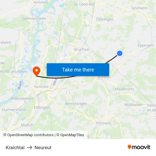 Kraichtal to Neureut map