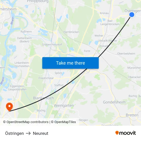 Östringen to Neureut map