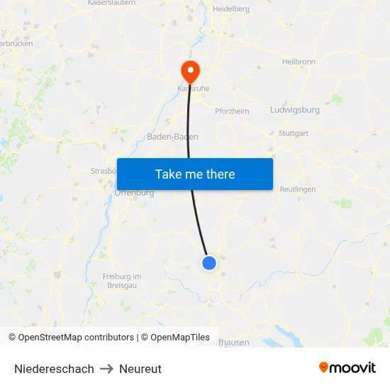 Niedereschach to Neureut map