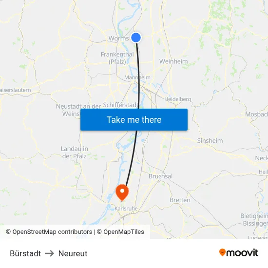Bürstadt to Neureut map