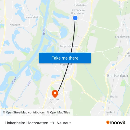 Linkenheim-Hochstetten to Neureut map