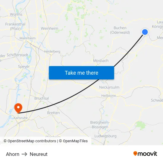 Ahorn to Neureut map
