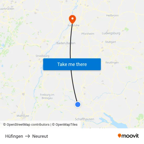 Hüfingen to Neureut map