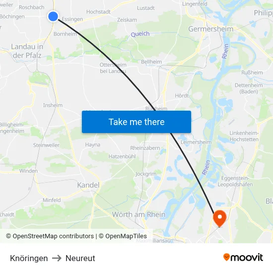 Knöringen to Neureut map