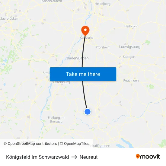 Königsfeld Im Schwarzwald to Neureut map