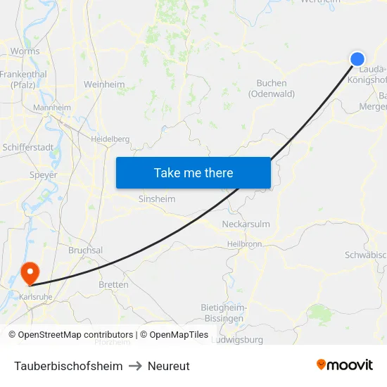 Tauberbischofsheim to Neureut map