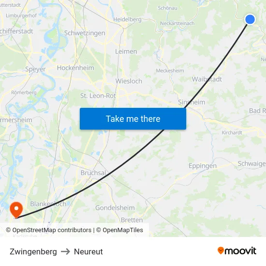 Zwingenberg to Neureut map