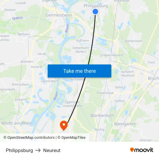 Philippsburg to Neureut map