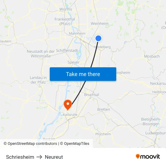 Schriesheim to Neureut map