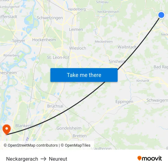 Neckargerach to Neureut map