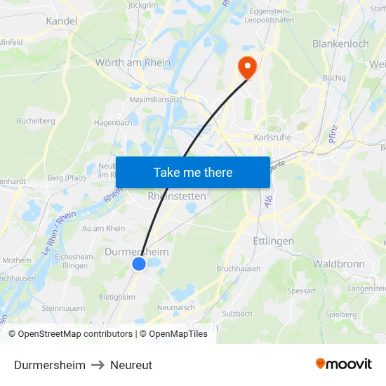 Durmersheim to Neureut map
