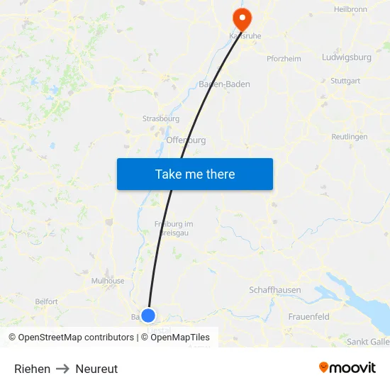 Riehen to Neureut map