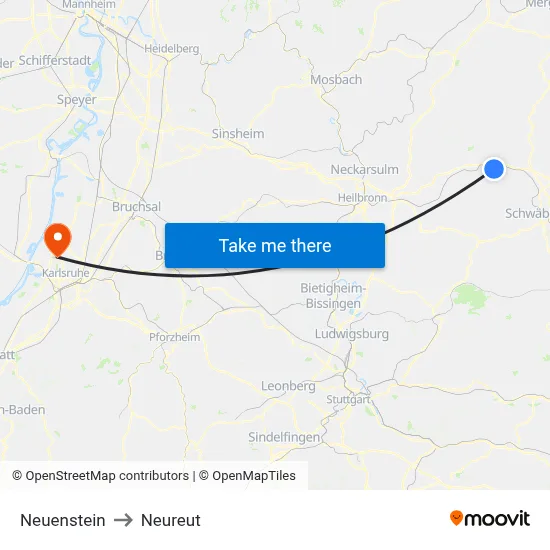 Neuenstein to Neureut map