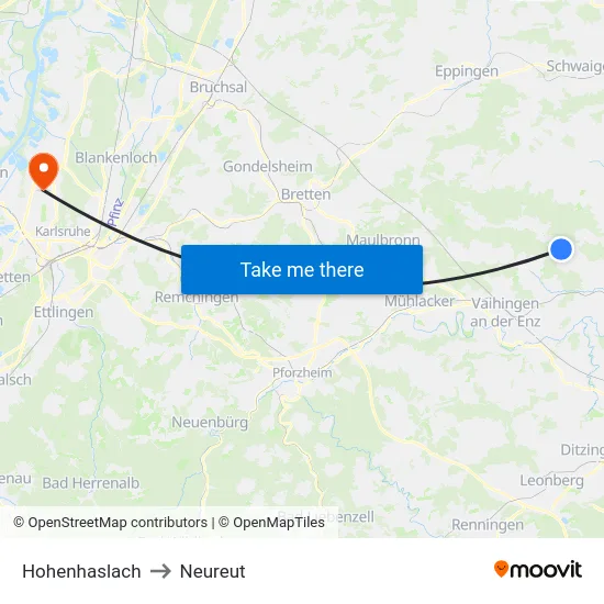 Hohenhaslach to Neureut map