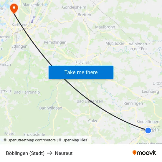 Böblingen (Stadt) to Neureut map