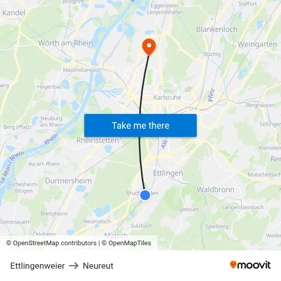 Ettlingenweier to Neureut map