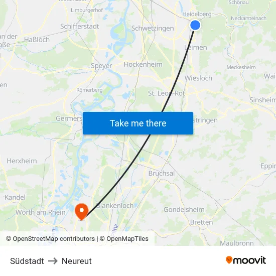 Südstadt to Neureut map