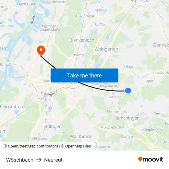 Wöschbach to Neureut map