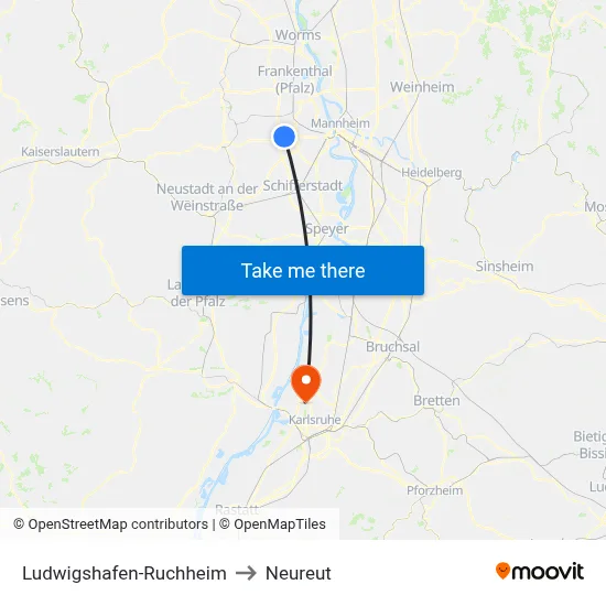 Ludwigshafen-Ruchheim to Neureut map