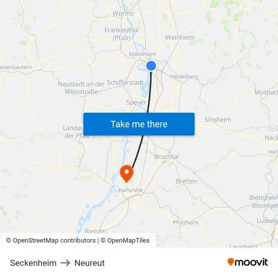 Seckenheim to Neureut map