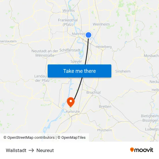 Wallstadt to Neureut map