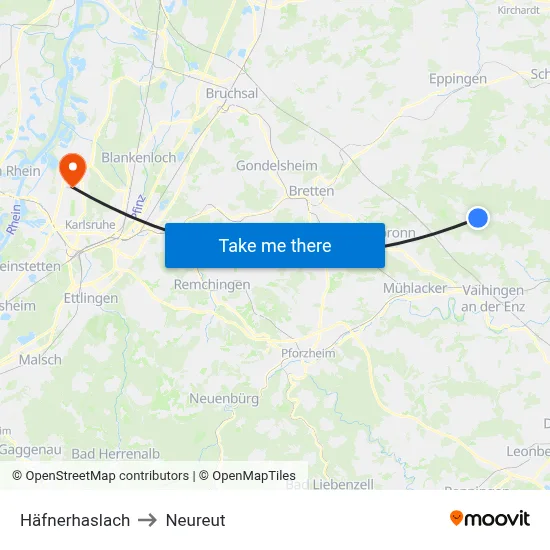 Häfnerhaslach to Neureut map