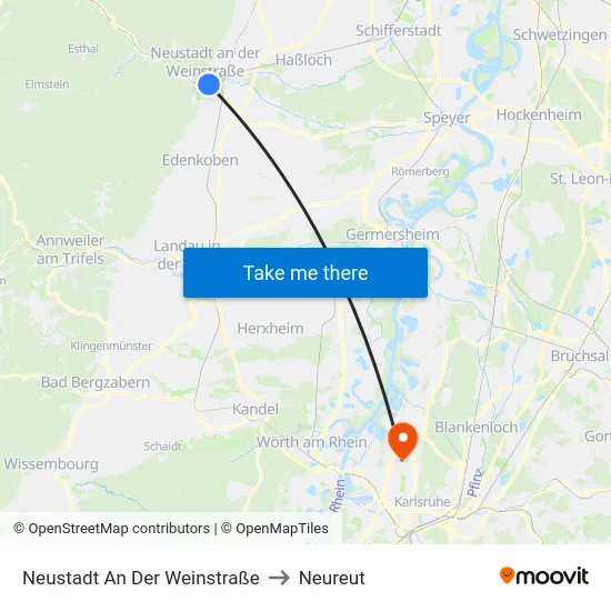 Neustadt An Der Weinstraße to Neureut map