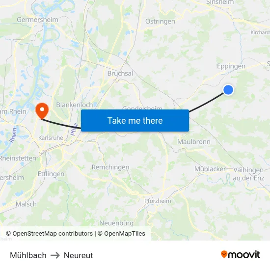 Mühlbach to Neureut map