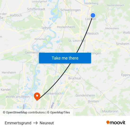 Emmertsgrund to Neureut map