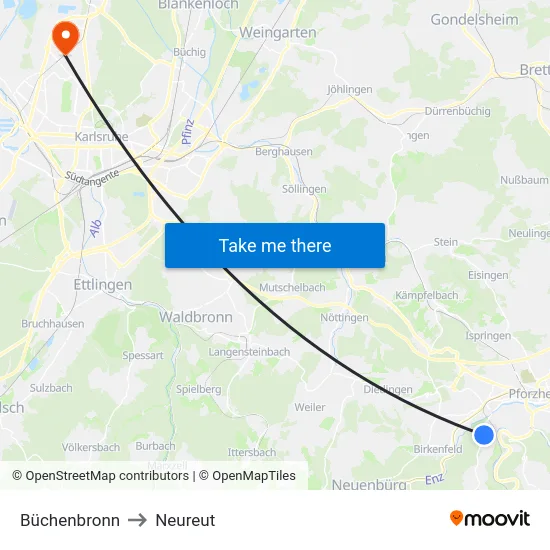 Büchenbronn to Neureut map