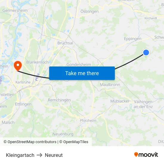 Kleingartach to Neureut map