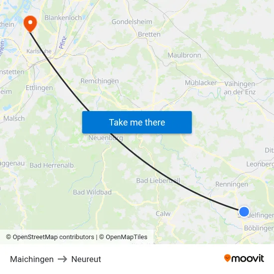 Maichingen to Neureut map