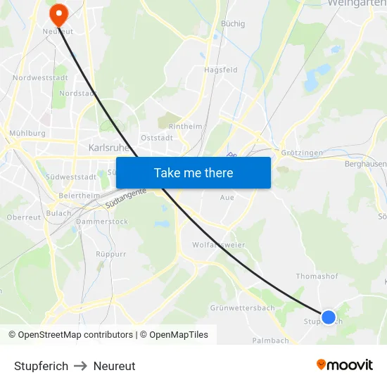 Stupferich to Neureut map