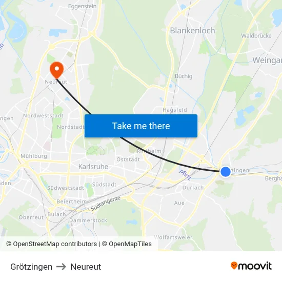 Grötzingen to Neureut map