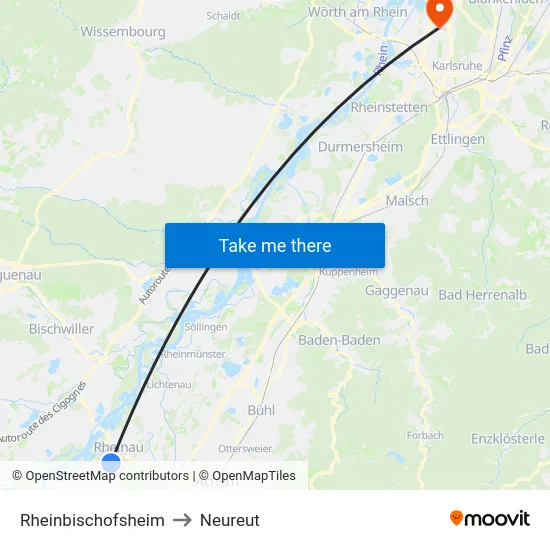 Rheinbischofsheim to Neureut map