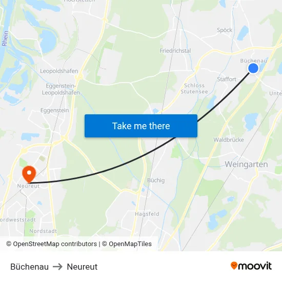 Büchenau to Neureut map