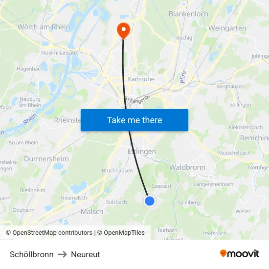 Schöllbronn to Neureut map