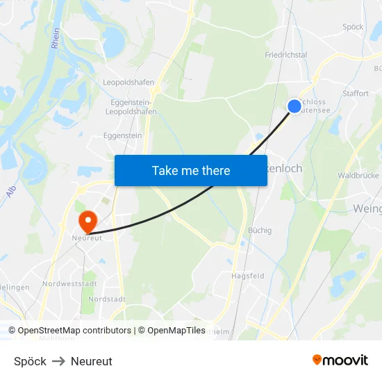 Spöck to Neureut map