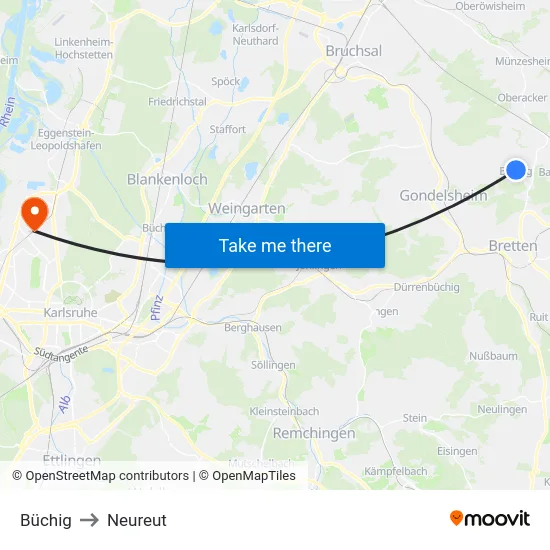 Büchig to Neureut map