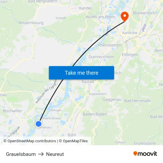 Grauelsbaum to Neureut map