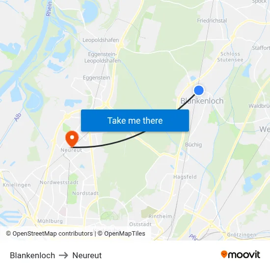Blankenloch to Neureut map