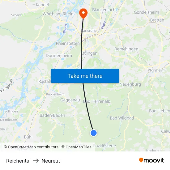 Reichental to Neureut map