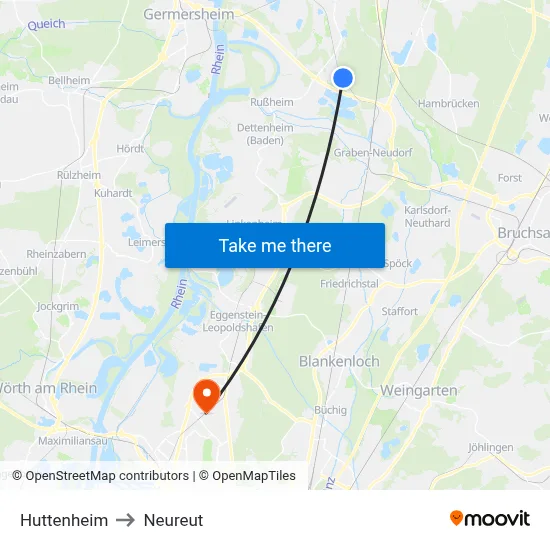 Huttenheim to Neureut map