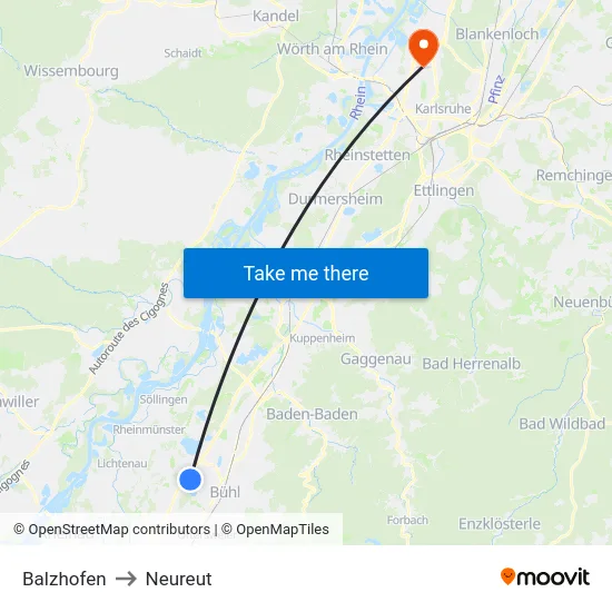 Balzhofen to Neureut map