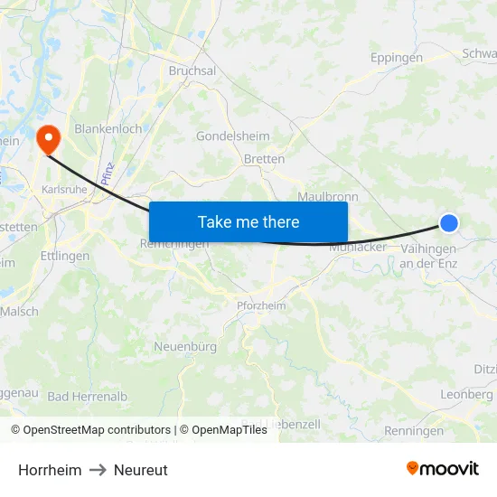 Horrheim to Neureut map