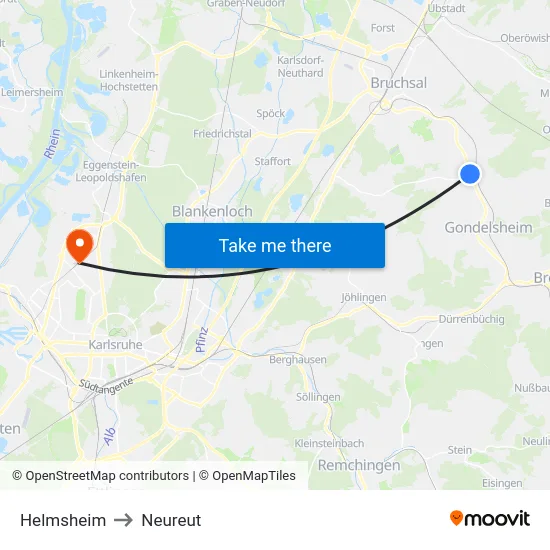 Helmsheim to Neureut map