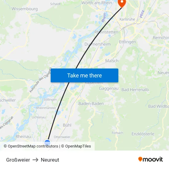 Großweier to Neureut map