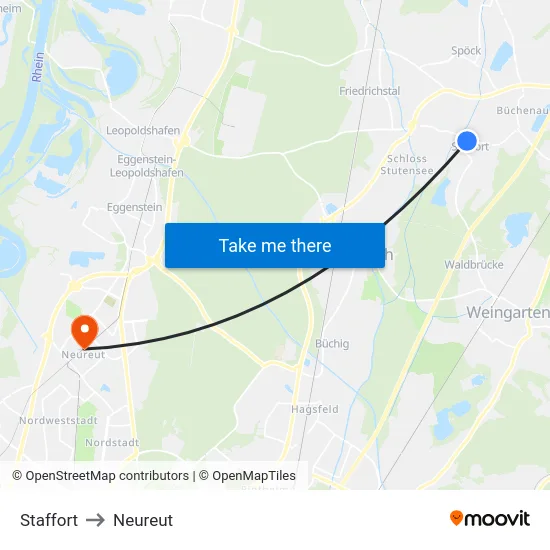 Staffort to Neureut map